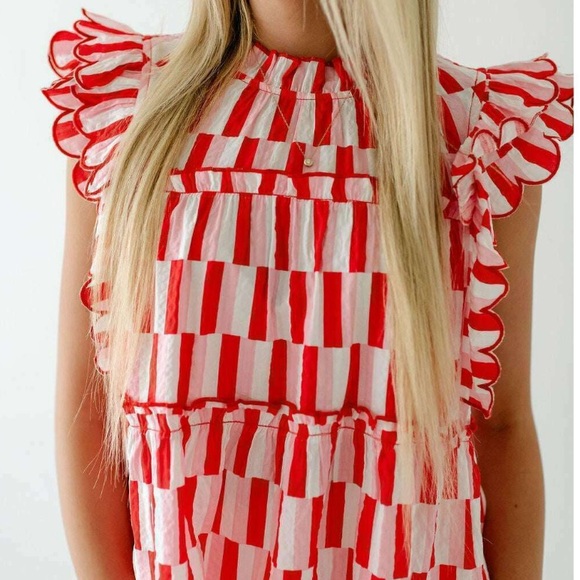 Joy Joy Tops - Joy Joy Boutique Red Medley Scalloped Top Large NWT NEW